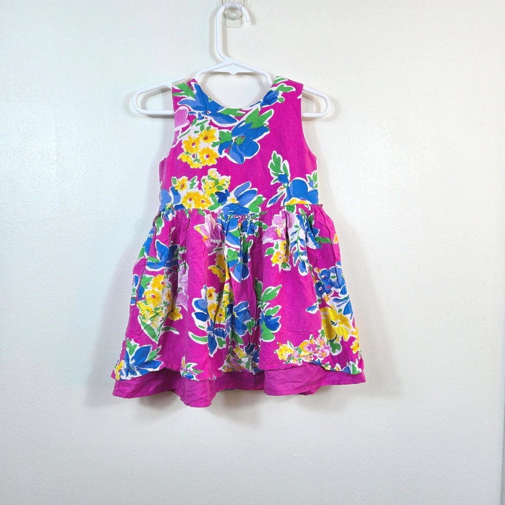 Ralph Lauren Baby Girl Pink Floral Classic Lined Sleeveless A-Line Dress 18Mo
